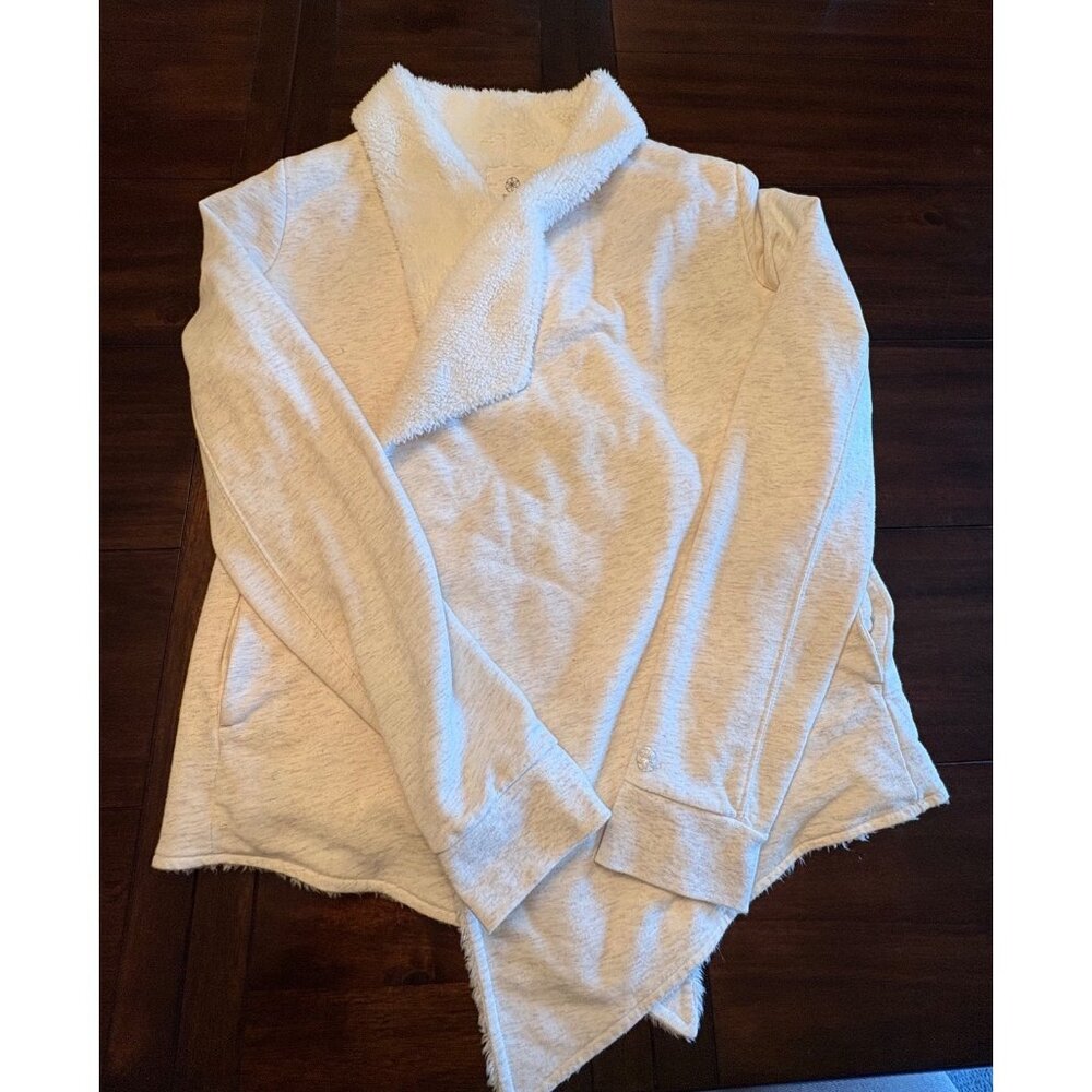 Gaiam Womens Asymmetrical Open Front Cardigan Jacket XL Beige Cozy Sherpa Lined - Picture 11 of 15